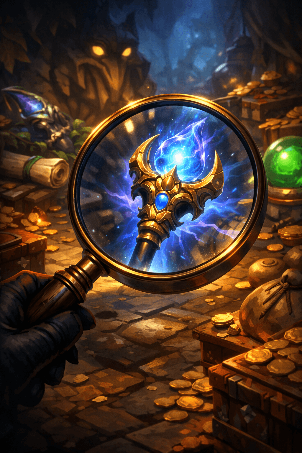 Lupa inspeccionando un objeto mágico